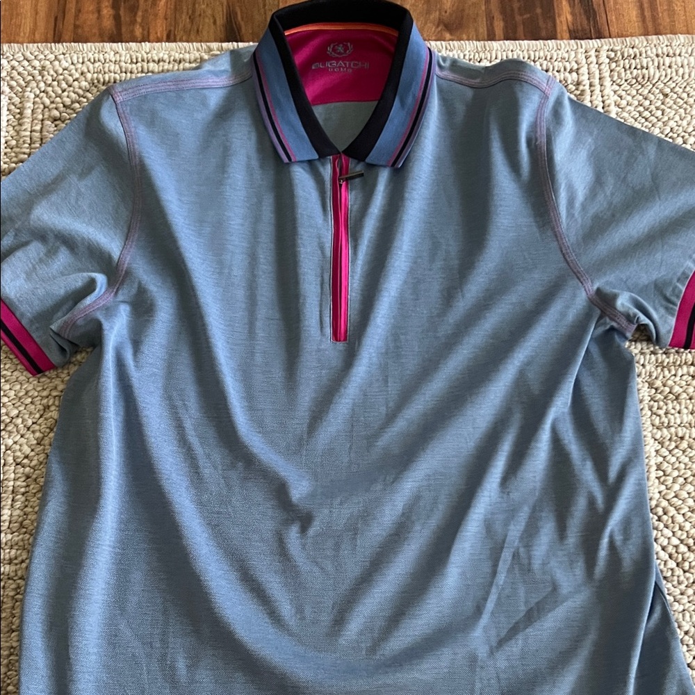 Blue Polo with Pink Highlights